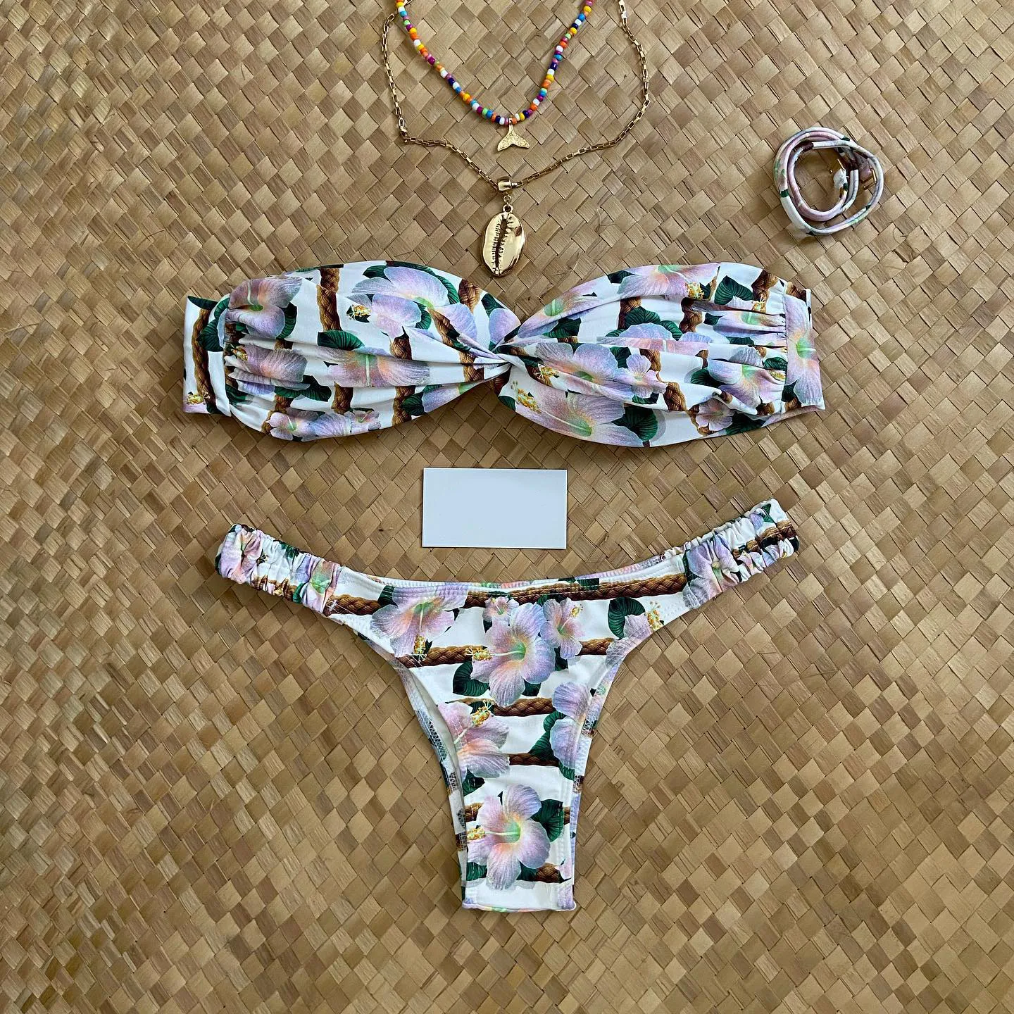 Bohemian floral pattern wrap tankini swimsuit