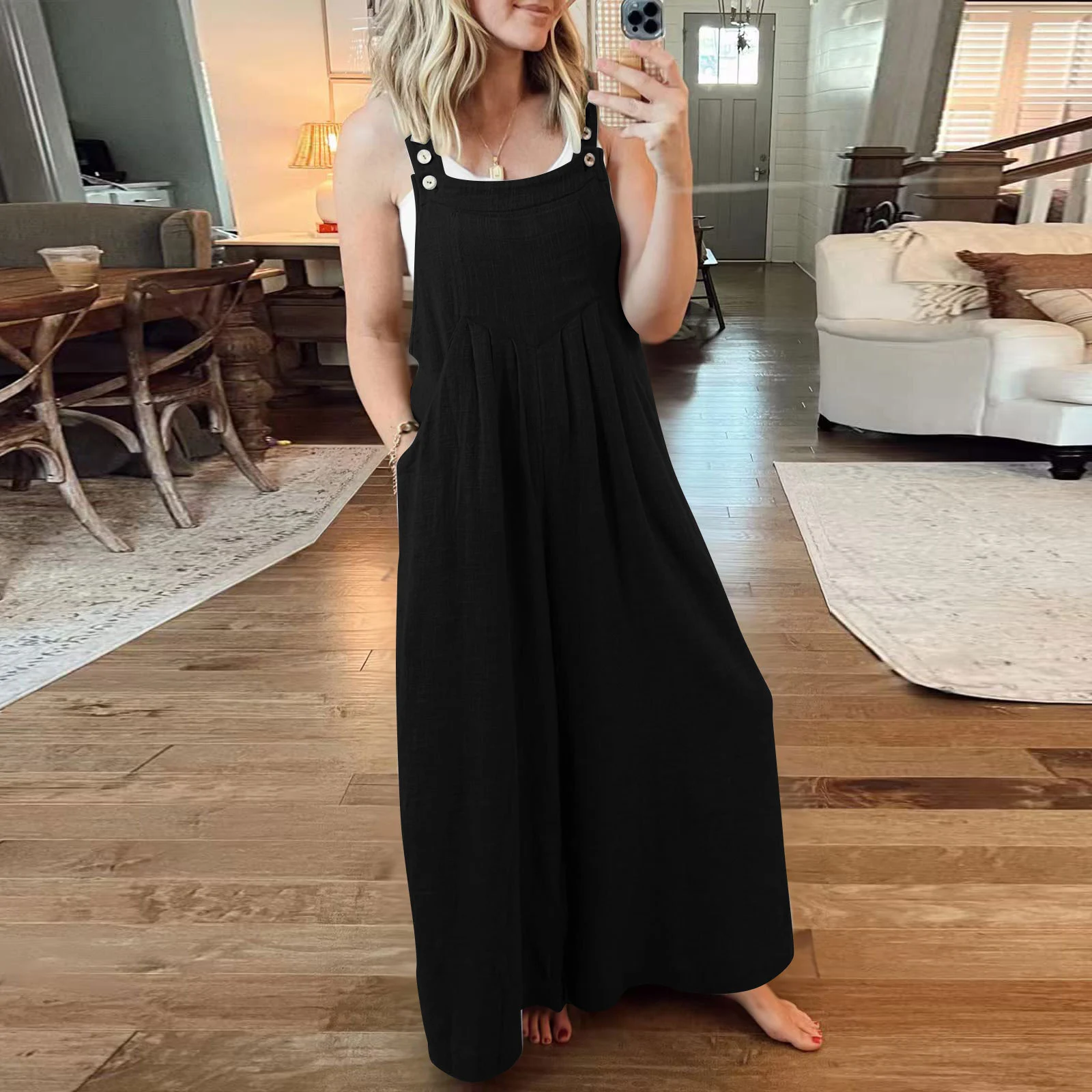 Last Day 49% OFF🔥Women's Sleeveless Wide Leg Jumpsuit with Pockets