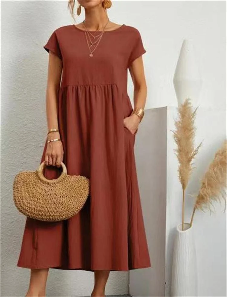 Last Day Promotion 49% off 🔥2023 spring fashion solid color cotton linen pocket dress